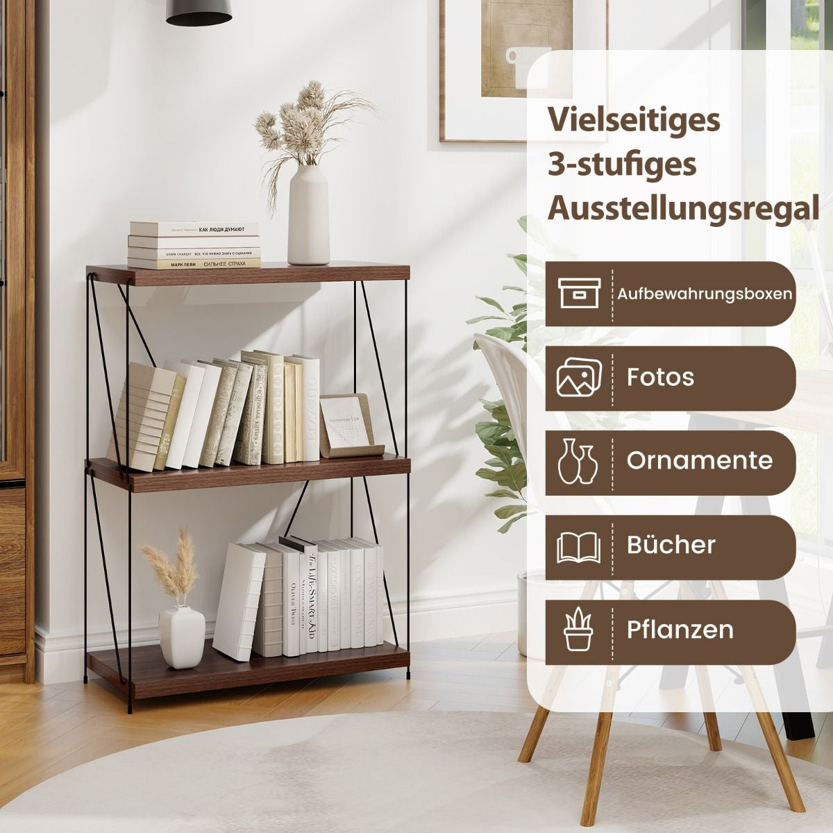 3 Ebenen Standregal Mit Metallrahmen Industrielles Bücherregal Lagerregal 60 X 29,5 X 85,5 Cm