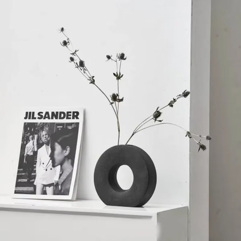 Nordic Home Decor Vase Decoration Home Donut Vase Luxury Living Room Decoration Simple Flower Vase Matte Centerpiece Decoration