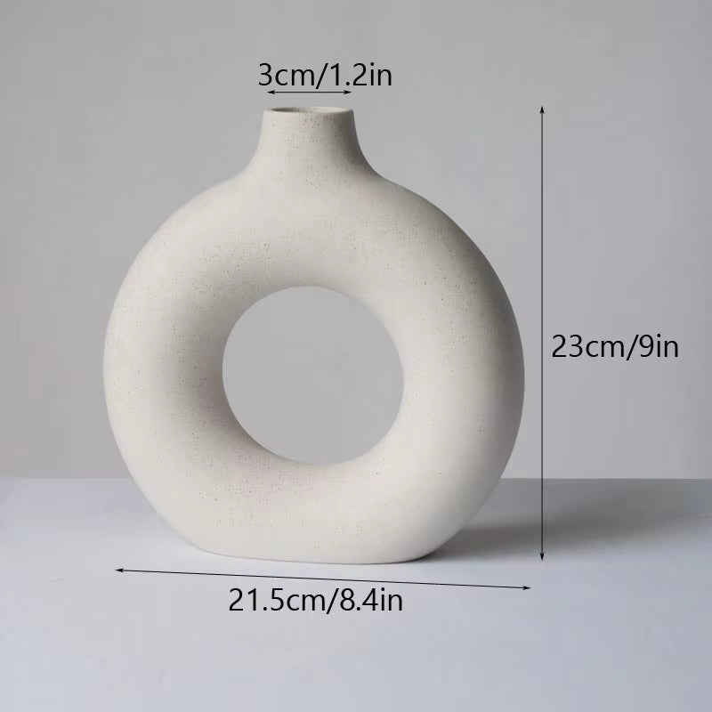 Nordic Ceramic Vase for Pampas Grass Donuts Flower Home Decoration Accessories Office Living Room Interior Table Decor