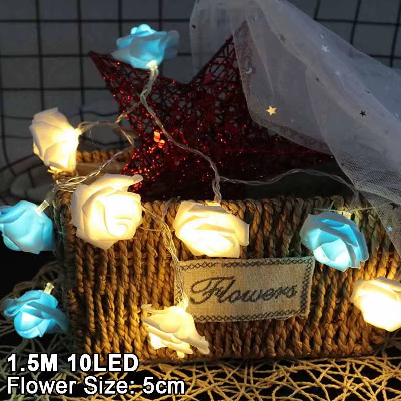 1.5M 10LED Artificial Rose Flower Garland String Light LED Fairy Lights Valentine'S Day Wedding Christmas Party Decorations