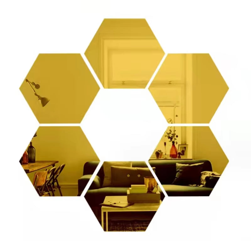 6/12Pcs 3D Hexagon Mirror Wall Sticker Rose Gold DIY TV Background Living Room Stickers Wall Decor Bedroom Bathroom Home Decor