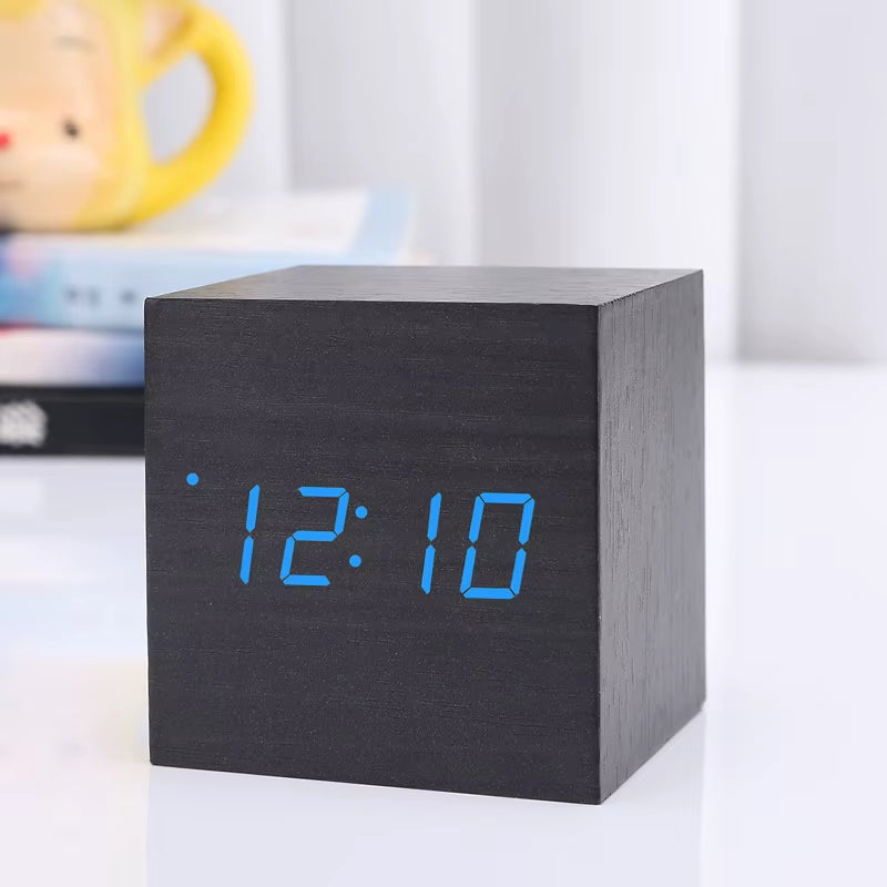 New Arrival Wooden LED Alarm Clocks Temperature Electronic Clock Sounds Control Digital LED Display Desktop Calendar Table Clock