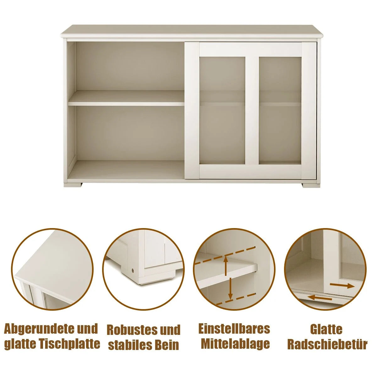 Sideboard Küchenschrank Wohnzimmerregel Mit Schiebetüren Cremeweiß 106,5 X 33 X 62,5 Cm