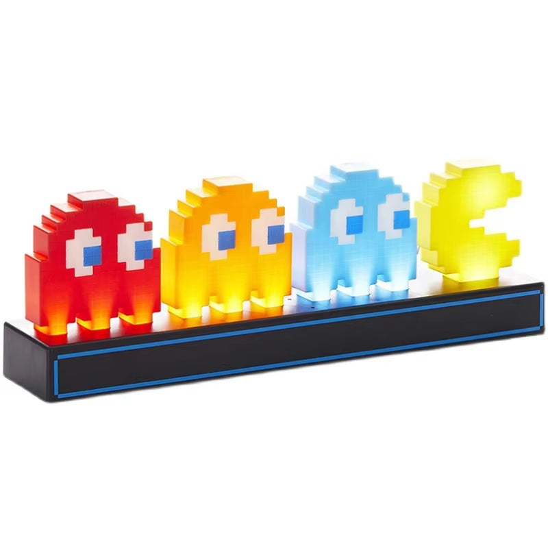 Pac Man LED Night Lights Figure Colorful Control Pixel Game 3D Icon Lamp USB Charging Anime Atmosphere Desk Lamp Statue Ornament