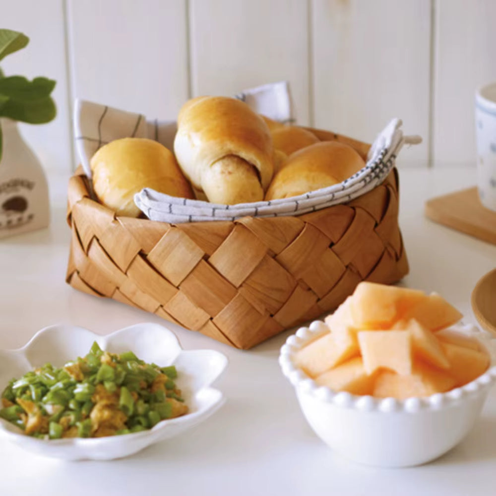 1Pc Bamboo Woven Bread Basket Fruit Vegetables Egg Storage Basketry Snacks Container Picnic Container Kitchen Storage Baskets