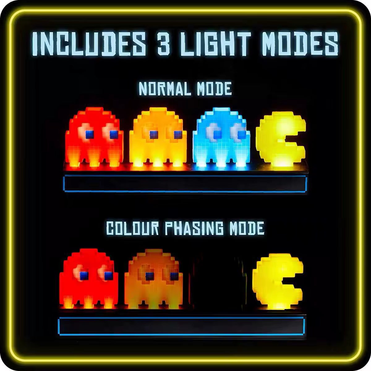 Pac Man LED Night Lights Figure Colorful Control Pixel Game 3D Icon Lamp USB Charging Anime Atmosphere Desk Lamp Statue Ornament