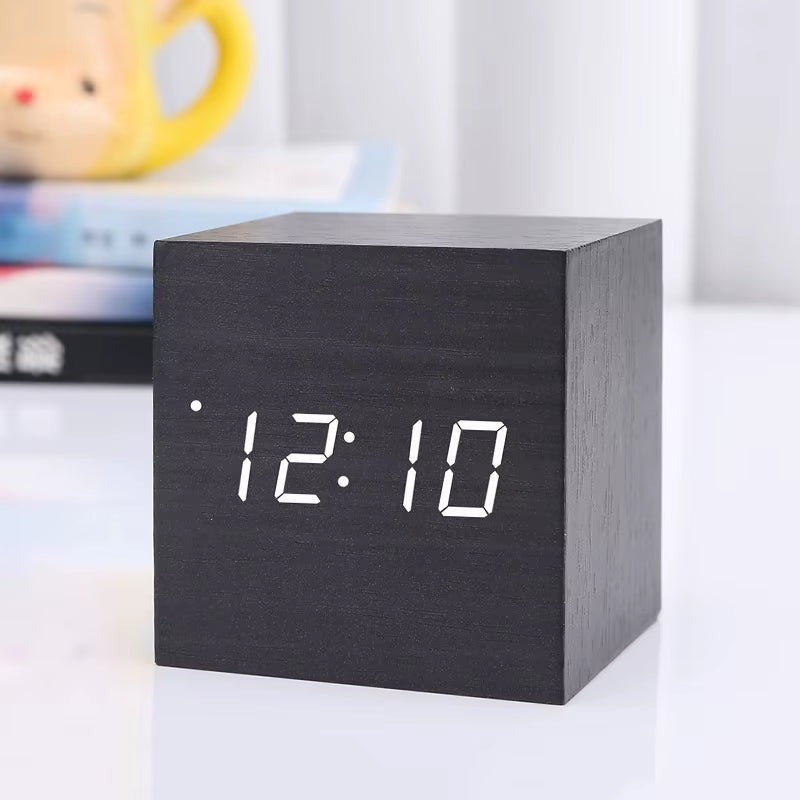 New Arrival Wooden LED Alarm Clocks Temperature Electronic Clock Sounds Control Digital LED Display Desktop Calendar Table Clock