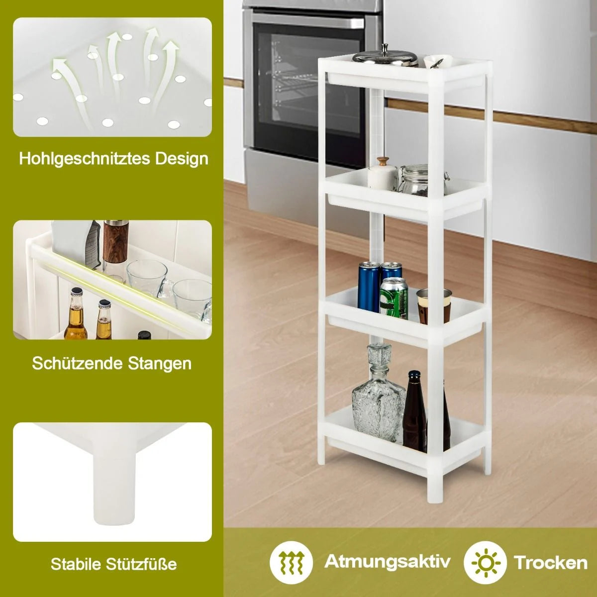 2Er Set Nischenregal Schmal 4-Tier Slim Storage Cart Küchen-Organizer 36 X 23 X 99,5 Cm Weiß