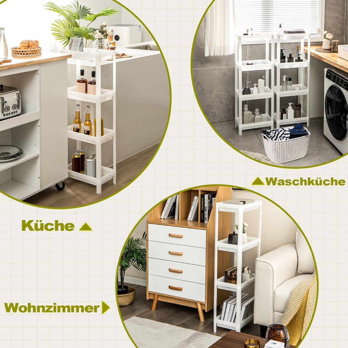 2Er Set Nischenregal Schmal 4-Tier Slim Storage Cart Küchen-Organizer 36 X 23 X 99,5 Cm Weiß