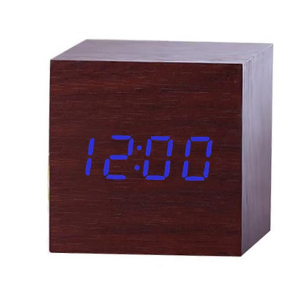 New Arrival Wooden LED Alarm Clocks Temperature Electronic Clock Sounds Control Digital LED Display Desktop Calendar Table Clock