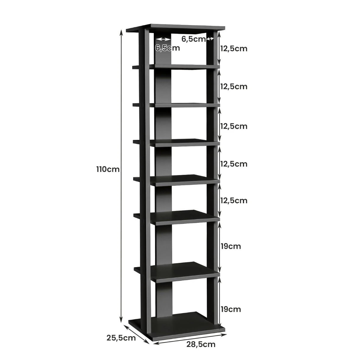 Schuhregal Aus Holz 8-Stöckiges Schuhregal Schuh-Organizer Vertikal 27,5X26,5X110Cm Schwarz