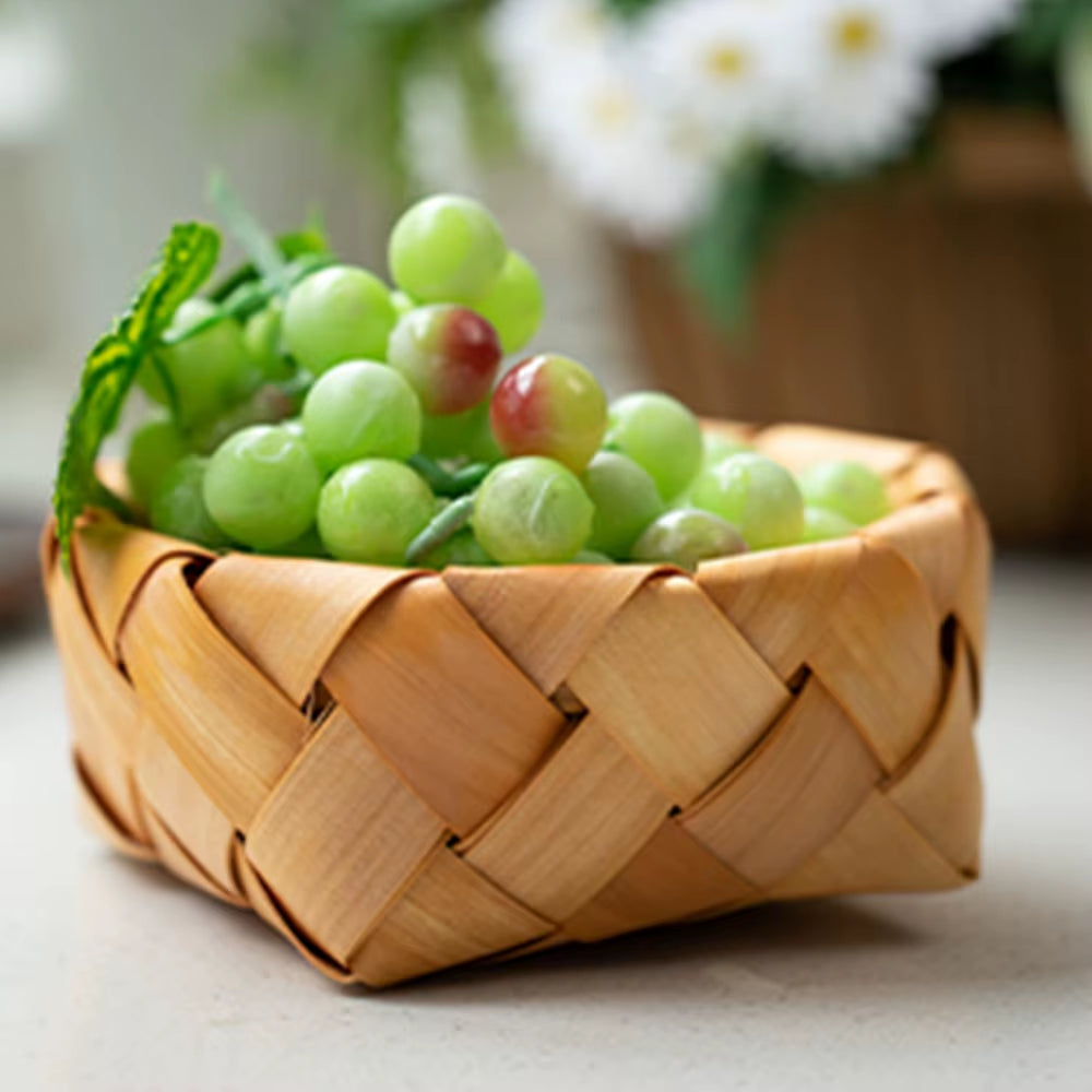 1Pc Bamboo Woven Bread Basket Fruit Vegetables Egg Storage Basketry Snacks Container Picnic Container Kitchen Storage Baskets