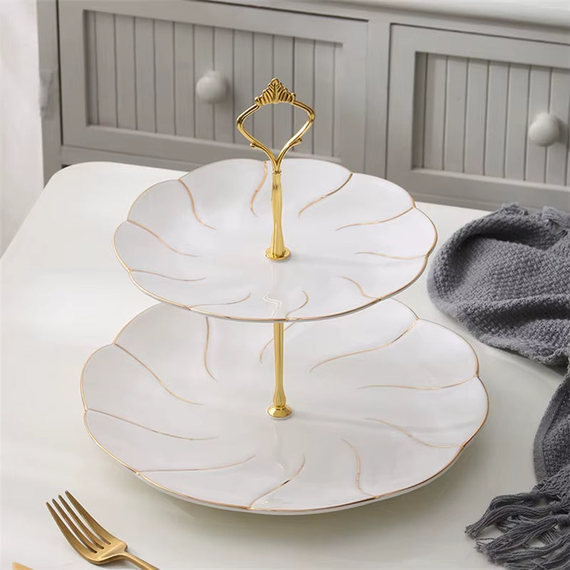 Europe Gold Inlay Bone China Fruit Plates Snack Dishes Cake Plate Candy Dish Porcelain Tray Ceramic Tableware Decoration