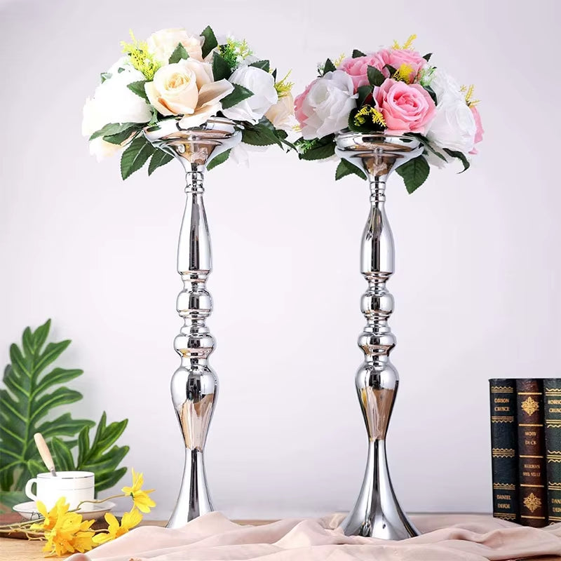 Metal Candle Holder Wedding Flowers Vases Simulation Silk Flower Ball Candlestick Centerpieces Home Party Wedding Table Decor