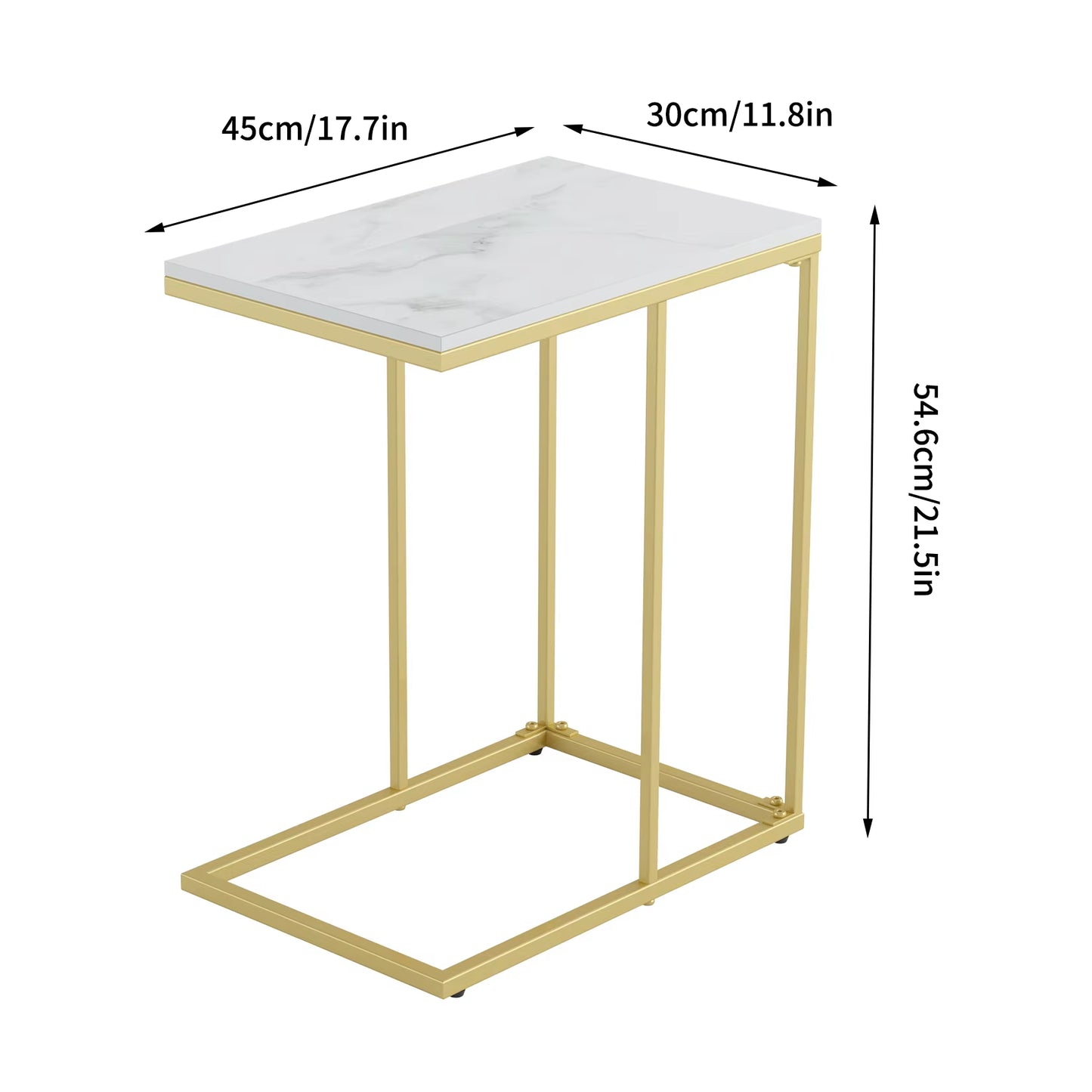 Marble Side End Table C Shaped Couch Laptop Coffee Table Slide under Sofa Bed Indoor Gold Metal Frame