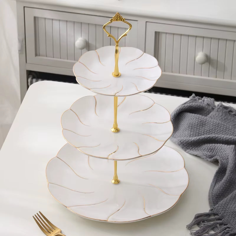 Europe Gold Inlay Bone China Fruit Plates Snack Dishes Cake Plate Candy Dish Porcelain Tray Ceramic Tableware Decoration