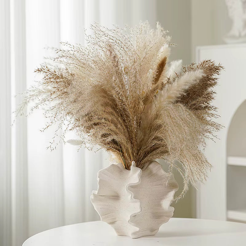 Ceramic Coral Vase Nordic Art Beige Matte Container for Flower Pampas Grass Living Room Tabletop Centerpieces Decoration