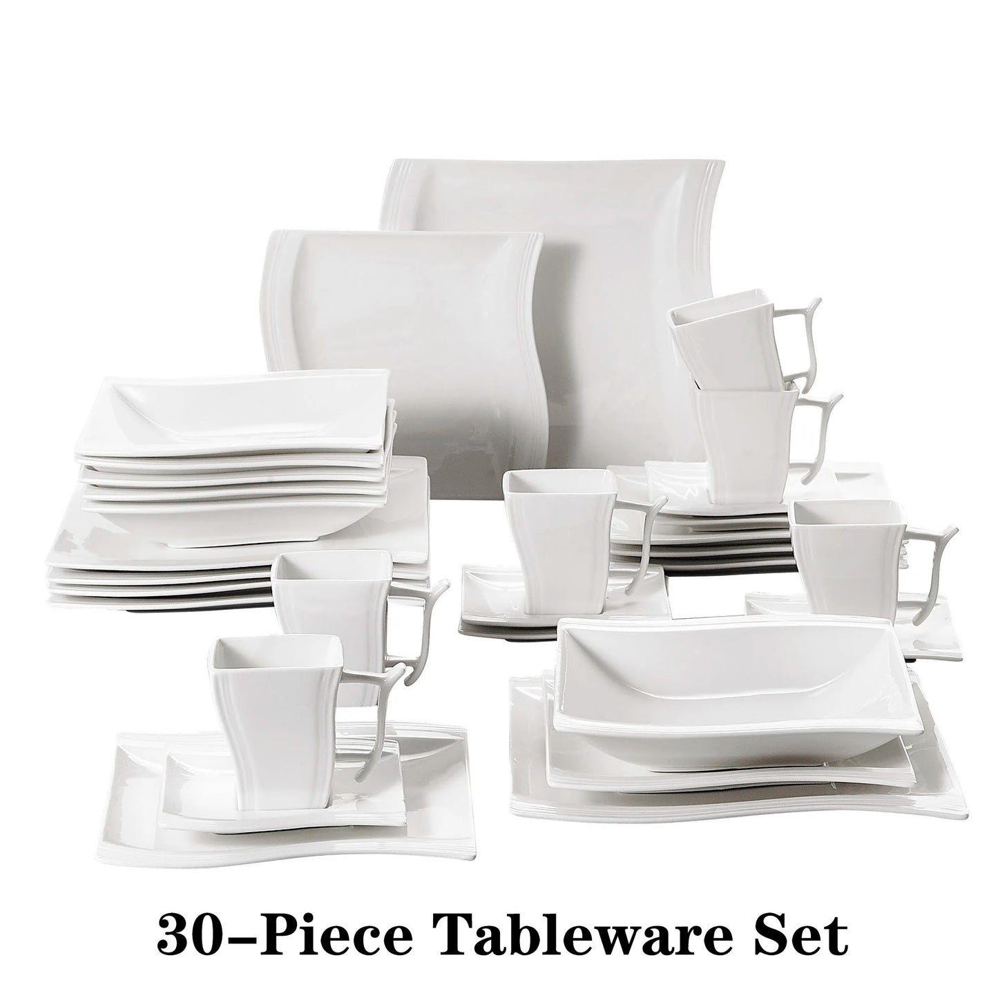 FLORA 30/60 Piece White Porcelain Dinner Set with 12*Cup,Saucer,Dessert Soup Dinner Plate Tableware Set for 12 Person