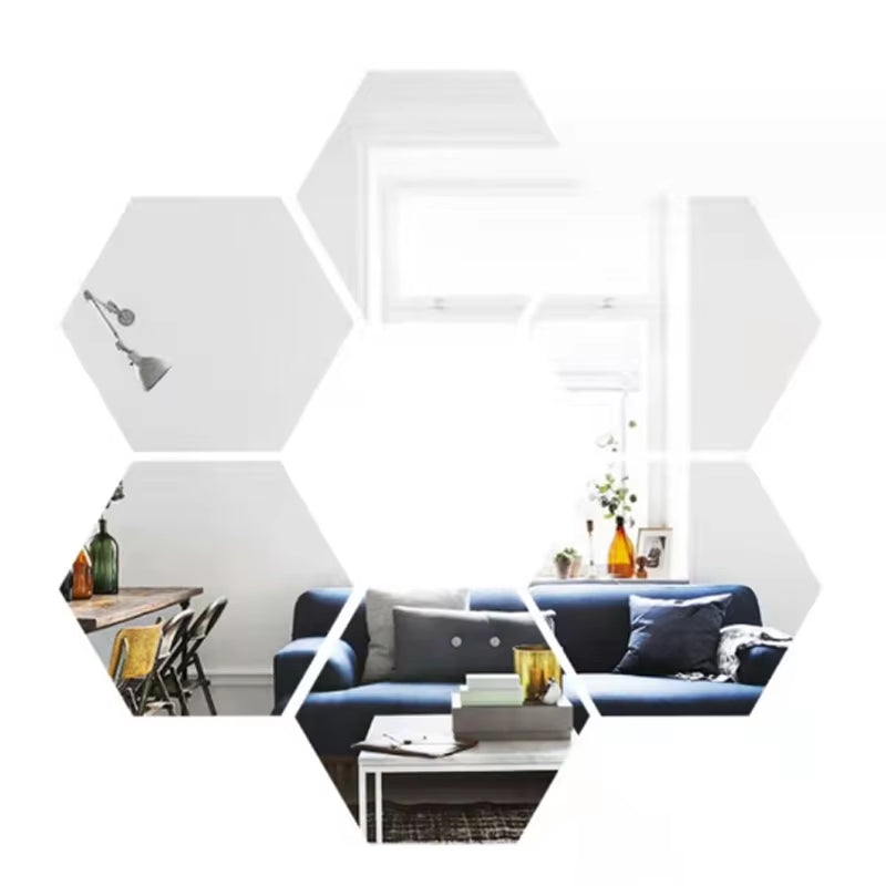 6/12Pcs 3D Hexagon Mirror Wall Sticker Rose Gold DIY TV Background Living Room Stickers Wall Decor Bedroom Bathroom Home Decor