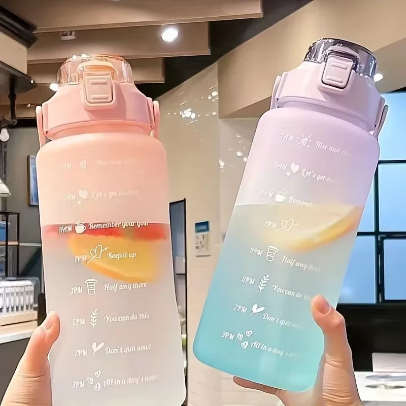 2L Water Bottle with Straw Large Capacity Sports Water Bottle Travel Fitness Sports Portable Drinking Bottles with Time Marker