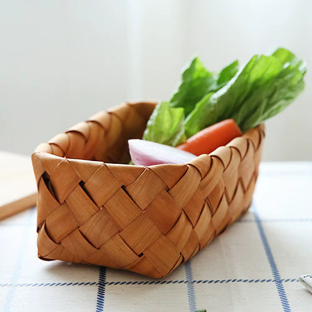 1Pc Bamboo Woven Bread Basket Fruit Vegetables Egg Storage Basketry Snacks Container Picnic Container Kitchen Storage Baskets