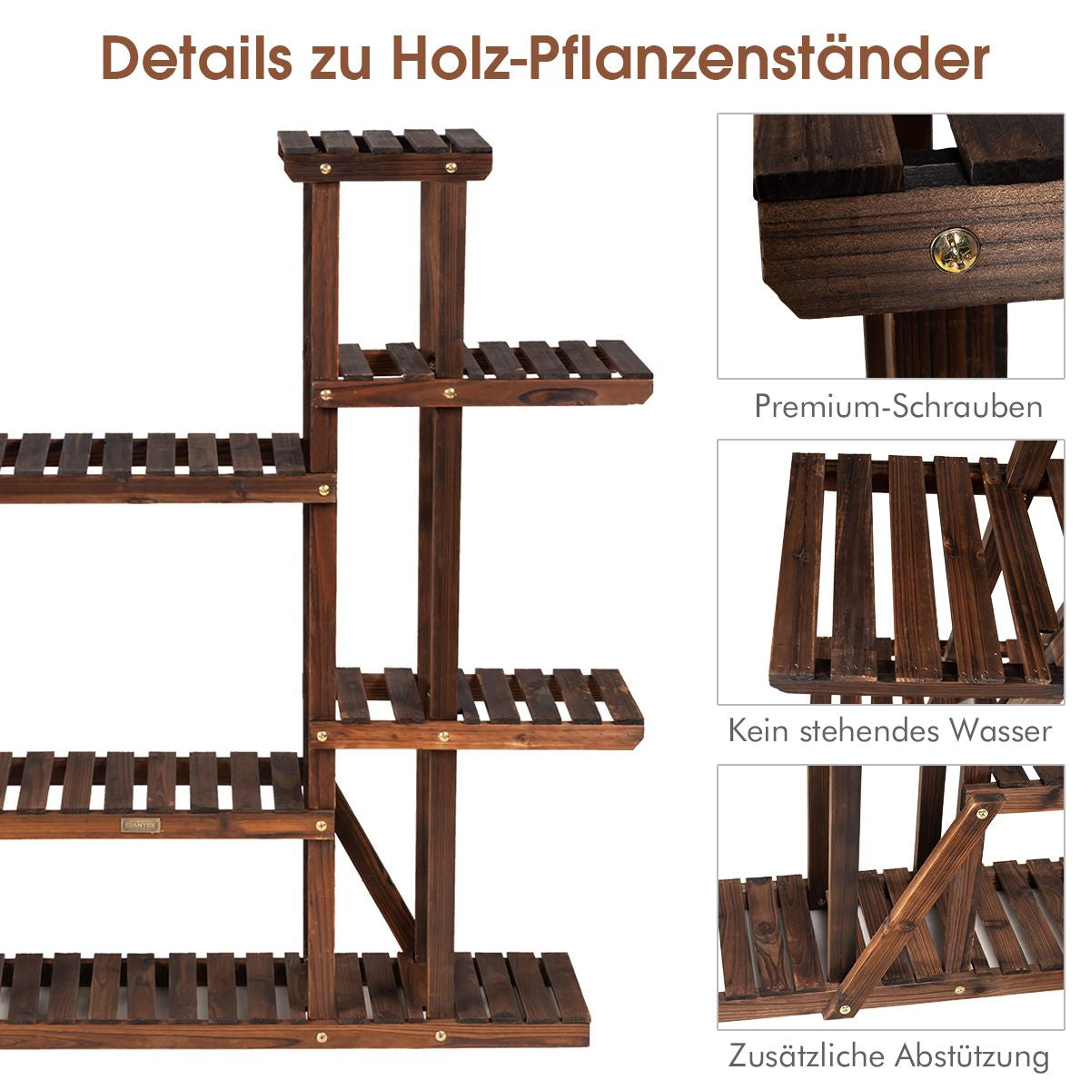 Hölzerner 9-Stufiger Pflanzenständer Blumenregal Pflanzenregal 125 X 25 X 114 Cm Braun