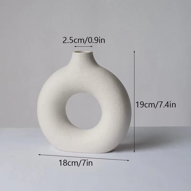 Nordic Ceramic Vase for Pampas Grass Donuts Flower Home Decoration Accessories Office Living Room Interior Table Decor