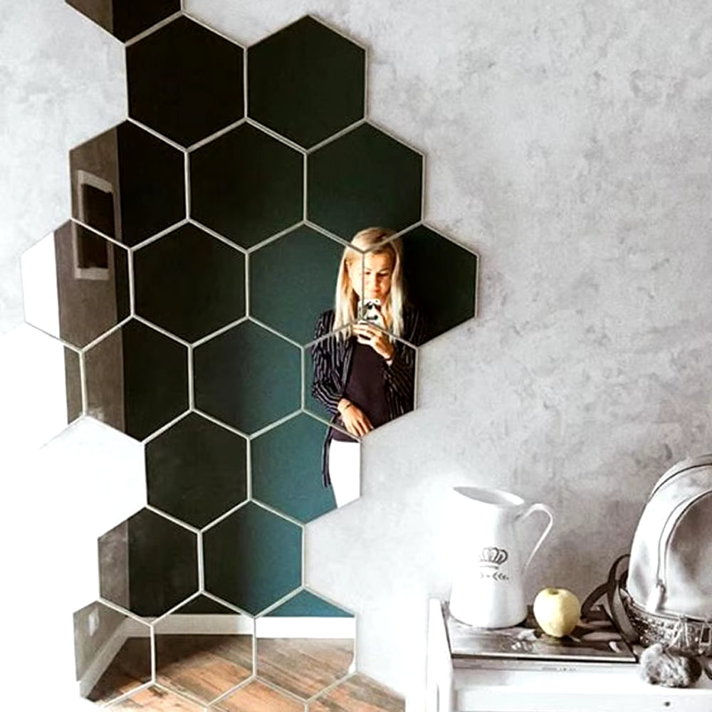 6/12Pcs 3D Hexagon Mirror Wall Sticker Rose Gold DIY TV Background Living Room Stickers Wall Decor Bedroom Bathroom Home Decor