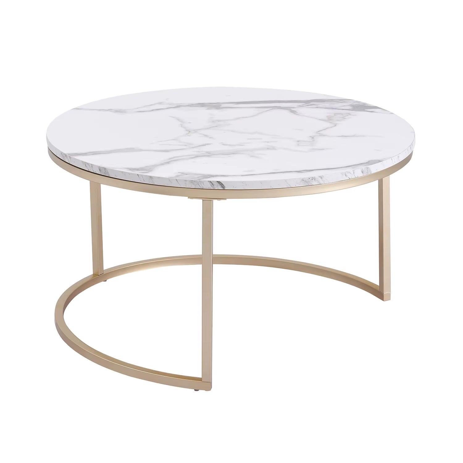 2Pcs Marble Texture Coffee Table for Living Room Sofa Side round Coffee Tea Table 2 in 1 Combination Furniture Golden White