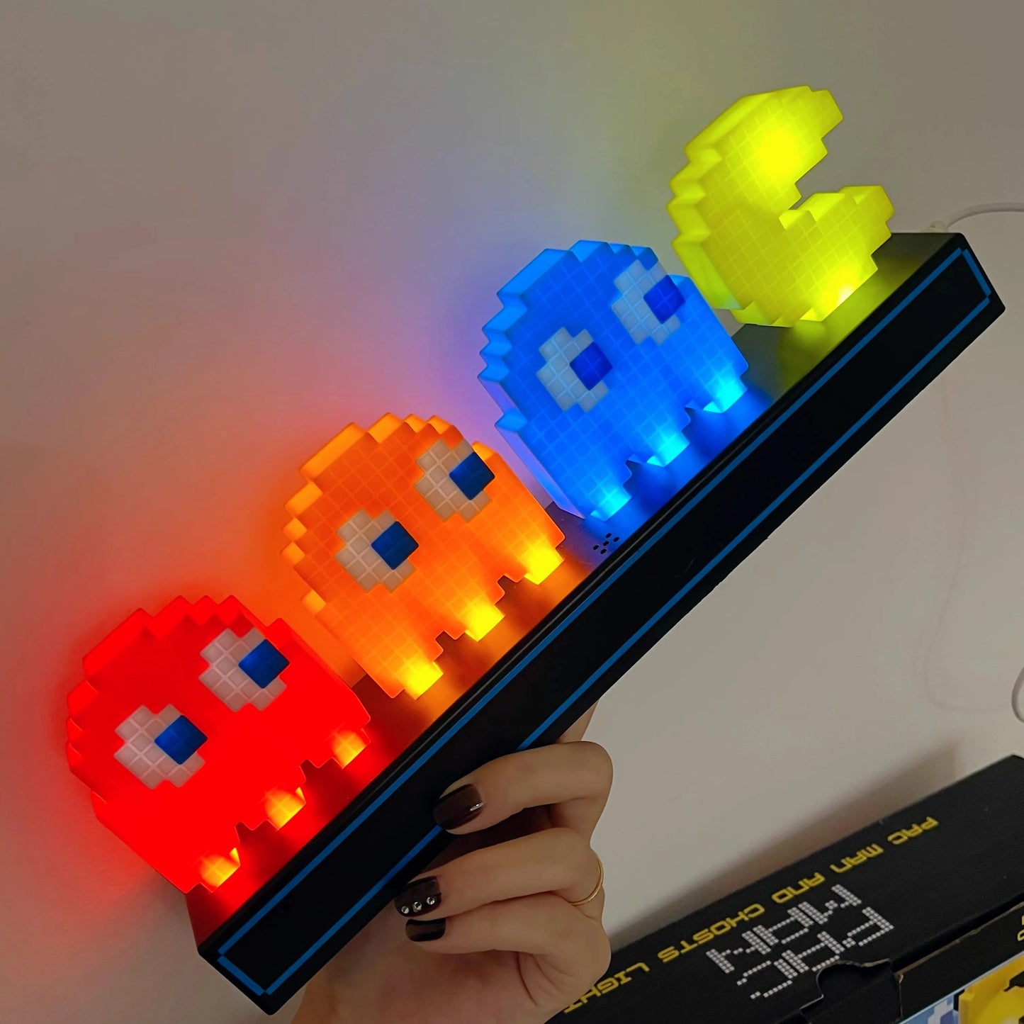 Pac Man LED Night Lights Figure Colorful Control Pixel Game 3D Icon Lamp USB Charging Anime Atmosphere Desk Lamp Statue Ornament