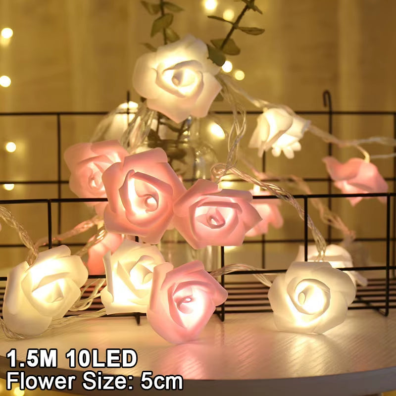 1.5M 10LED Artificial Rose Flower Garland String Light LED Fairy Lights Valentine'S Day Wedding Christmas Party Decorations