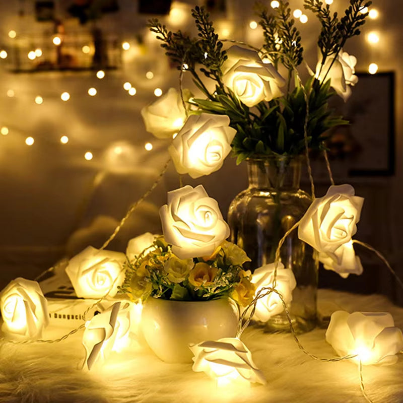 1.5M 10LED Artificial Rose Flower Garland String Light LED Fairy Lights Valentine'S Day Wedding Christmas Party Decorations