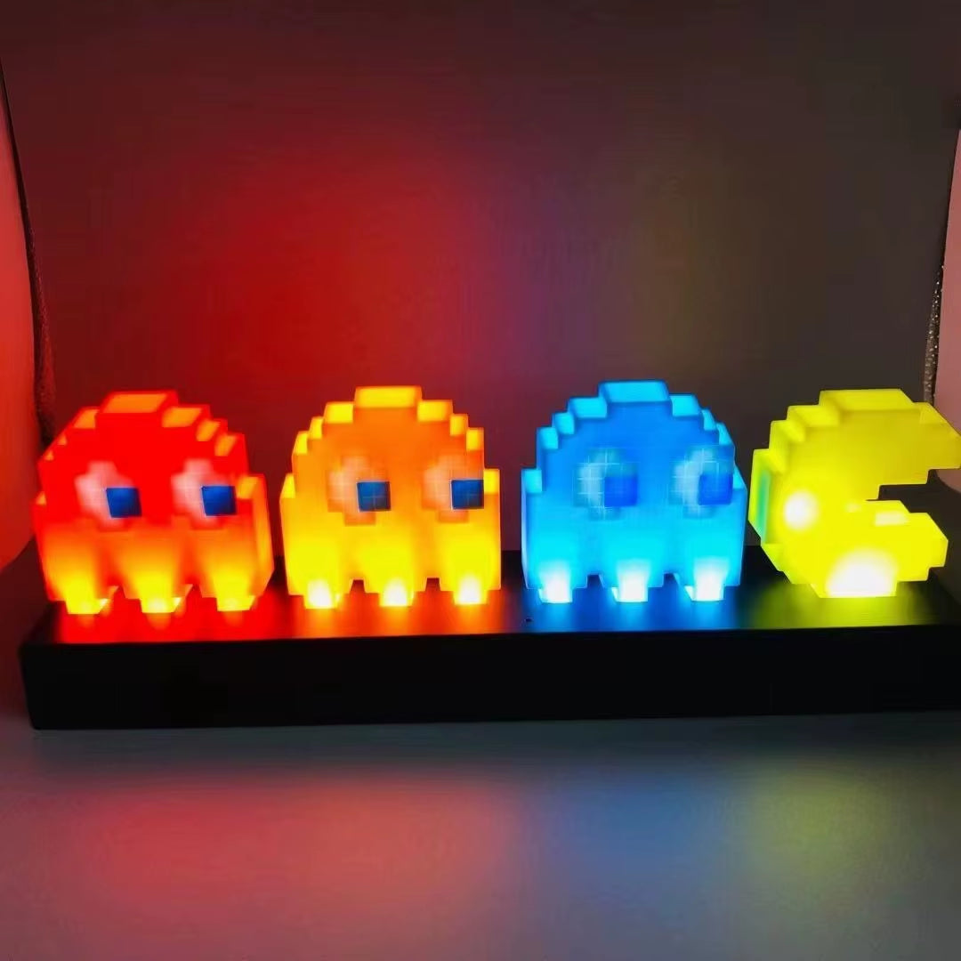 Pac Man LED Night Lights Figure Colorful Control Pixel Game 3D Icon Lamp USB Charging Anime Atmosphere Desk Lamp Statue Ornament