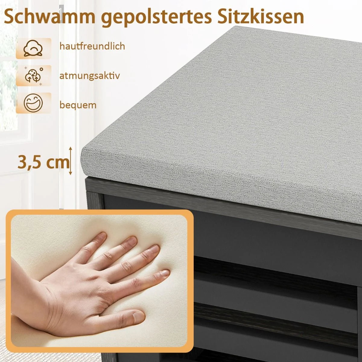 2 in 1 Sitzbank & Schuhregal Mit 6 Fächer & 3 Verstellbaren Ablagen 99,5 X 34,5 X 46 Cm Grau