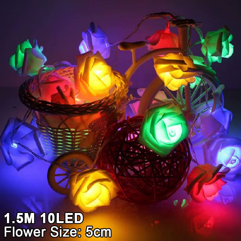 1.5M 10LED Artificial Rose Flower Garland String Light LED Fairy Lights Valentine'S Day Wedding Christmas Party Decorations