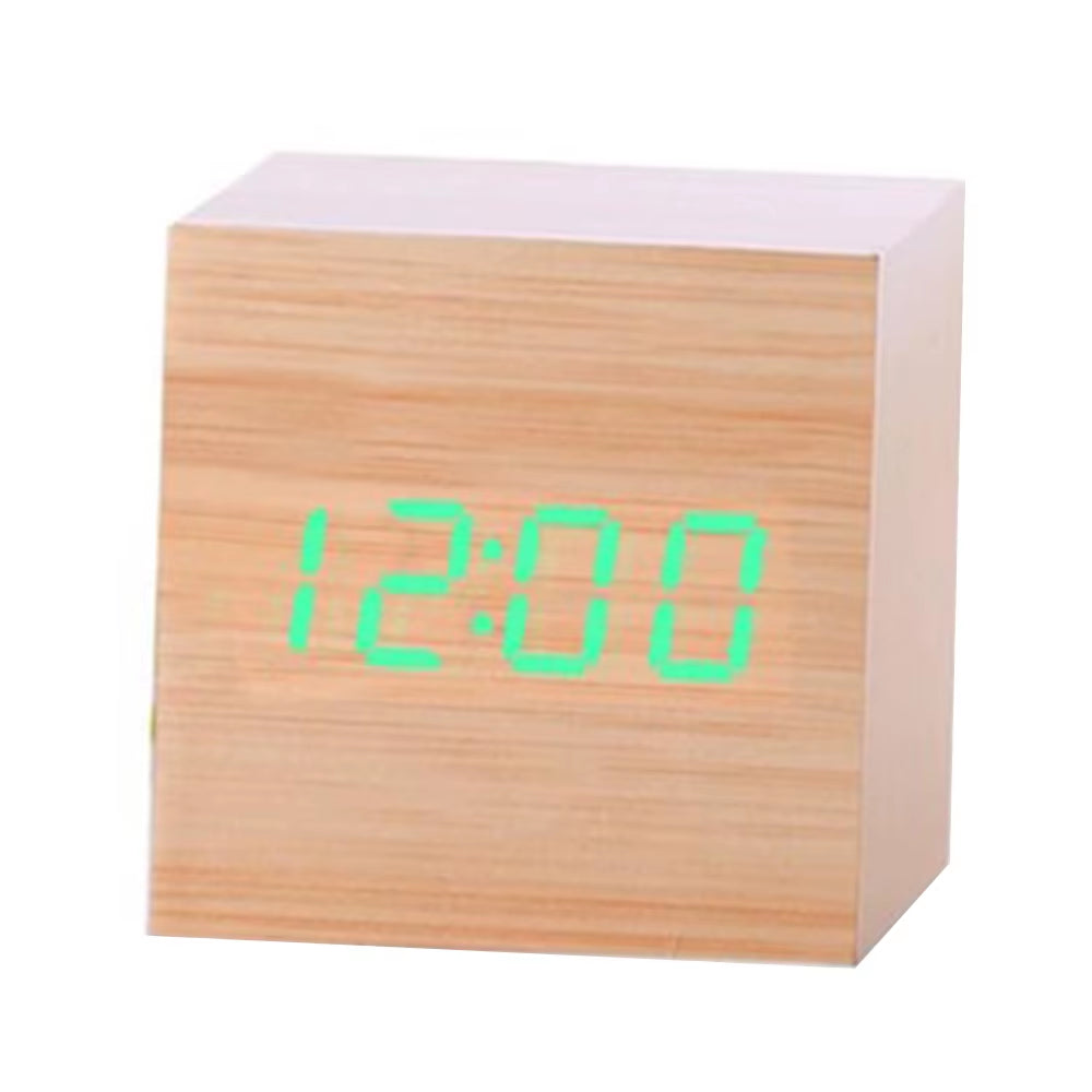 New Arrival Wooden LED Alarm Clocks Temperature Electronic Clock Sounds Control Digital LED Display Desktop Calendar Table Clock