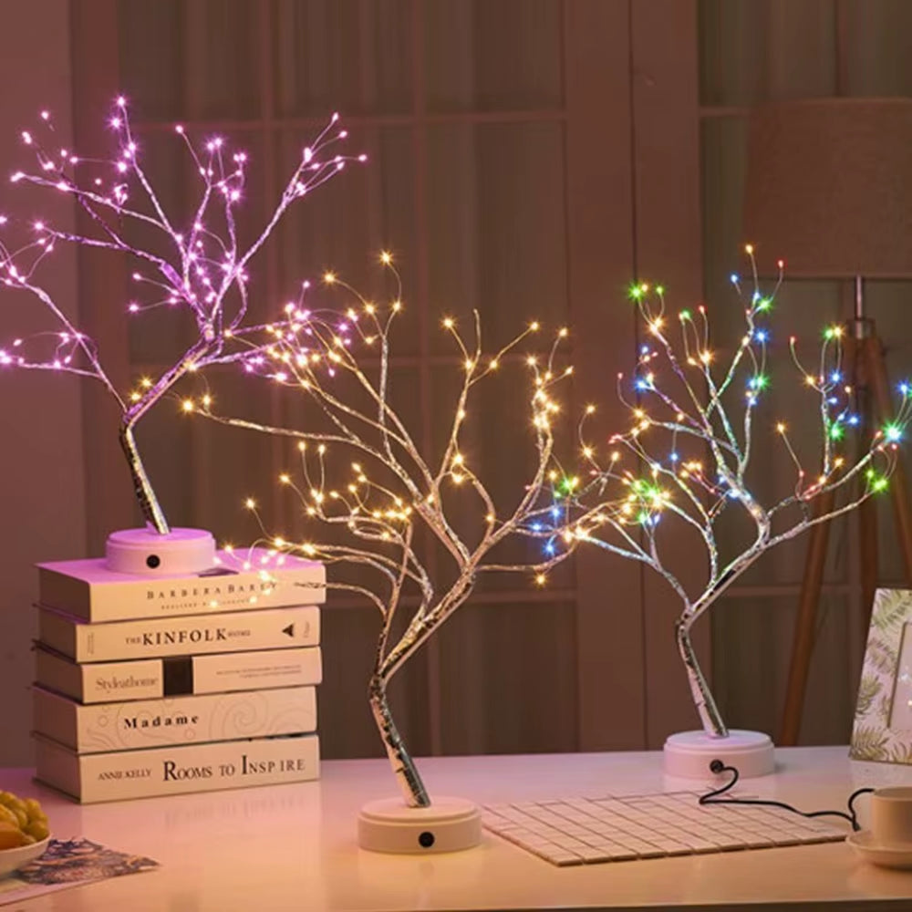 LED Tree Table Night Light USB Battery Operated Table Lamp Christmas Home Fairy Bedroom Indoor Kids Bar Decorati