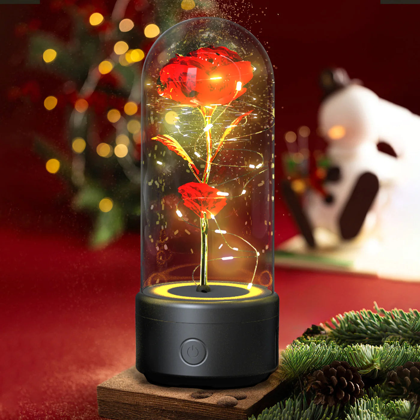 Creative 2 in 1 Rose Flowers LED Light and Bluetooth Speaker Valentine'S Day Gift Rose Luminous Night Light Ornament in Glass Cover