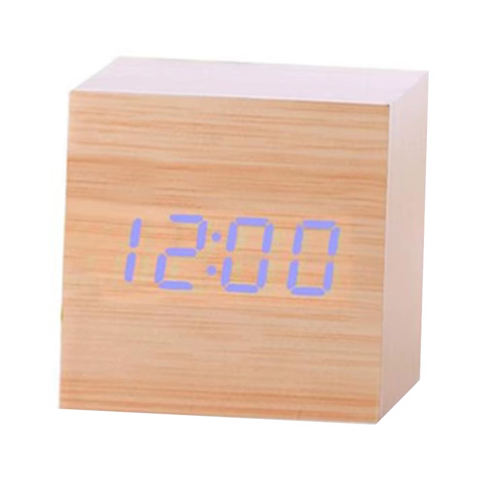 New Arrival Wooden LED Alarm Clocks Temperature Electronic Clock Sounds Control Digital LED Display Desktop Calendar Table Clock