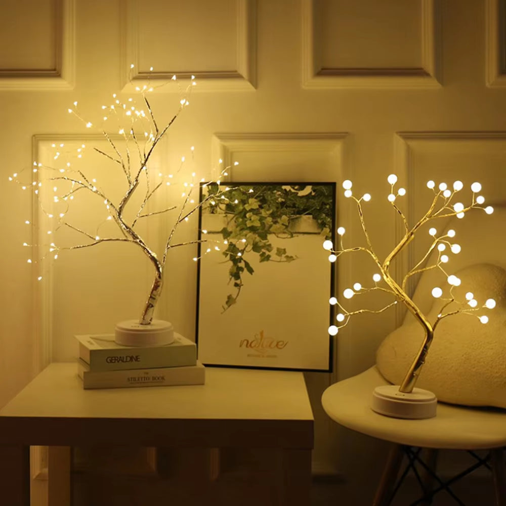 LED Tree Table Night Light USB Battery Operated Table Lamp Christmas Home Fairy Bedroom Indoor Kids Bar Decorati