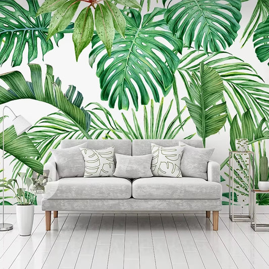 Custom Size Photo Wallpaper 3D Hand Painted Green Leaves Pattern Wall Mural Sticker Living Room Bedroom TV Background Home Decor