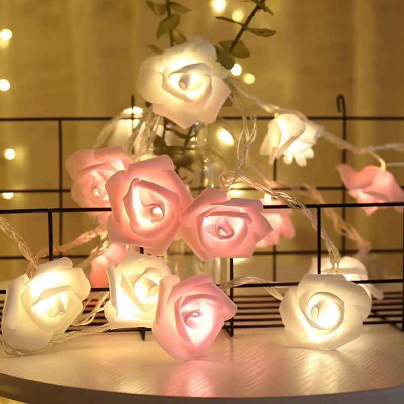 1.5M 10LED Artificial Rose Flower Garland String Light LED Fairy Lights Valentine'S Day Wedding Christmas Party Decorations