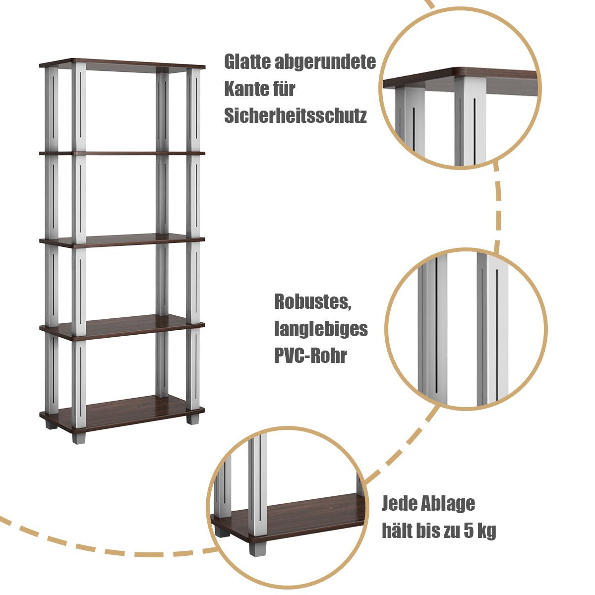 5-Stufiges Aufbewahrungsregal Mit Flachen Offenen Regalen Multifunktionales Regal Braun