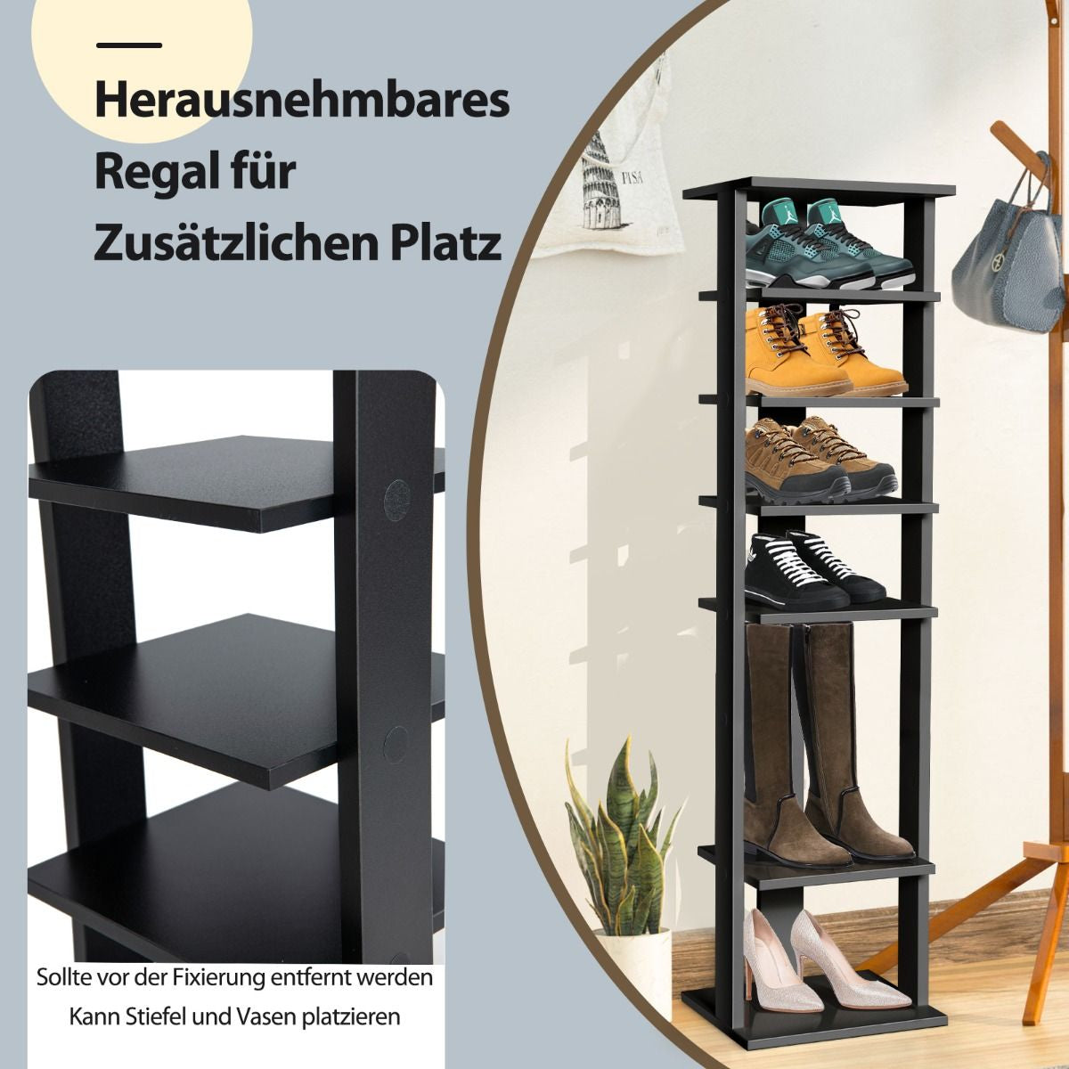 Schuhregal Aus Holz 8-Stöckiges Schuhregal Schuh-Organizer Vertikal 27,5X26,5X110Cm Schwarz