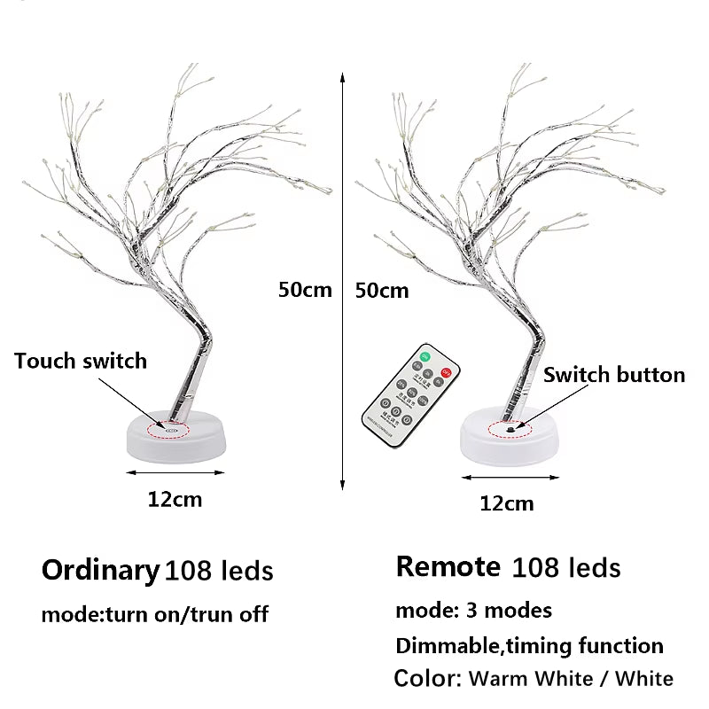 LED Tree Table Night Light USB Battery Operated Table Lamp Christmas Home Fairy Bedroom Indoor Kids Bar Decorati