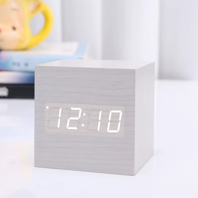 New Arrival Wooden LED Alarm Clocks Temperature Electronic Clock Sounds Control Digital LED Display Desktop Calendar Table Clock