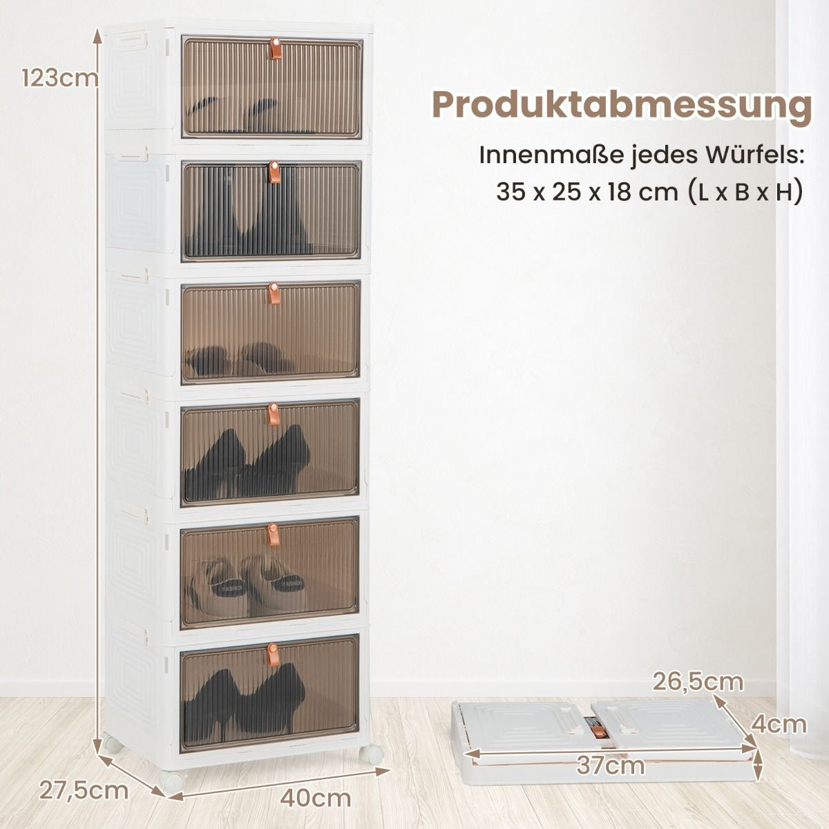 3/4/6-Ebenen Aufbewahrungsboxen Mit Deckel & Magnetischen Transparenten Türen & Rollen Weiß