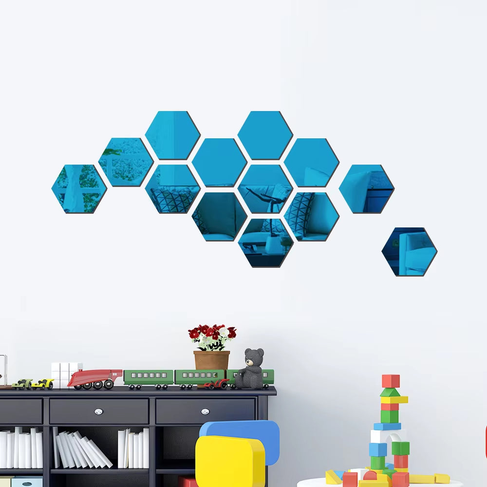 6/12Pcs 3D Hexagon Mirror Wall Sticker Rose Gold DIY TV Background Living Room Stickers Wall Decor Bedroom Bathroom Home Decor