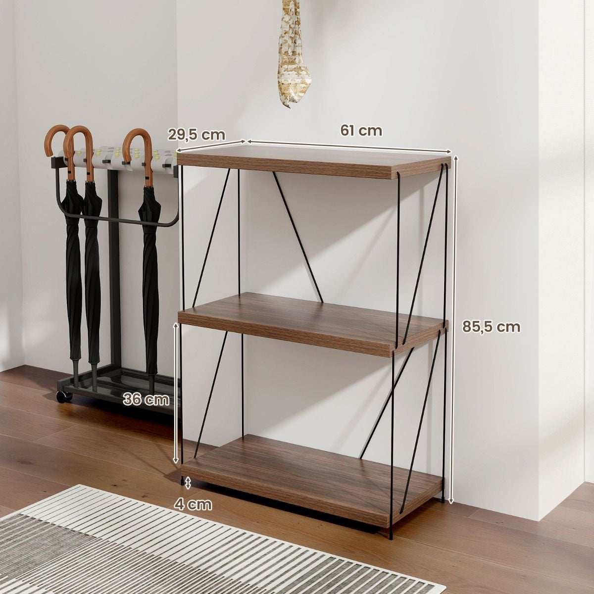 3 Ebenen Standregal Mit Metallrahmen Industrielles Bücherregal Lagerregal 60 X 29,5 X 85,5 Cm