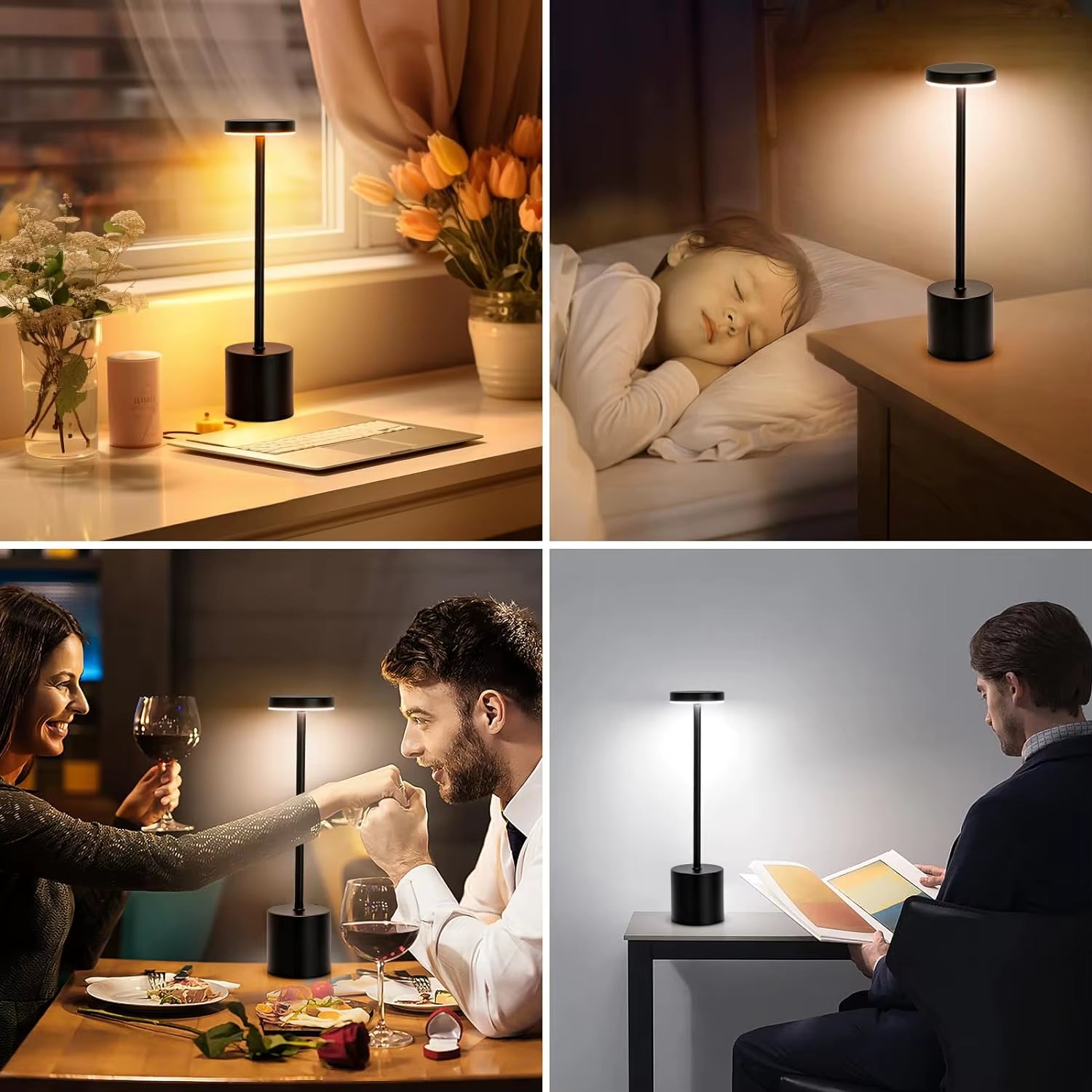 LED Table Lamp Touch Sensor Rechargeable Desktop Night Light Wireless Reading Lamp for Restaurant Hotel Bar Bedroom Decor Light